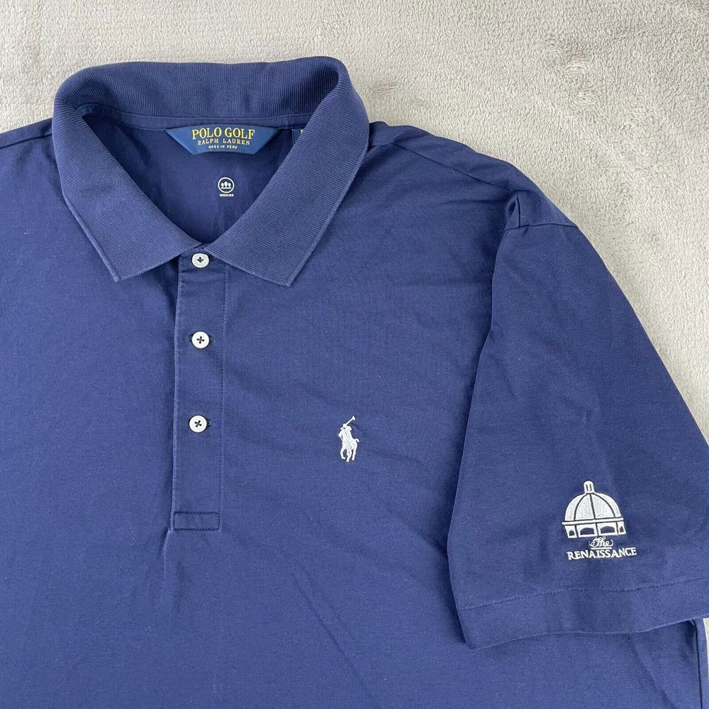 Polo Golf Ralph Lauren Shirt Men XL Navy Blue Performance Wicking White Pony